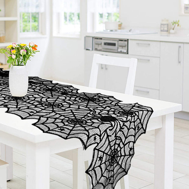 Halloween Table Cloth Black Lace Cover Table Runner Spiderweb Fireplace Scarf Table Decor Halloween Decorations For Home - ArchCanvas Haven