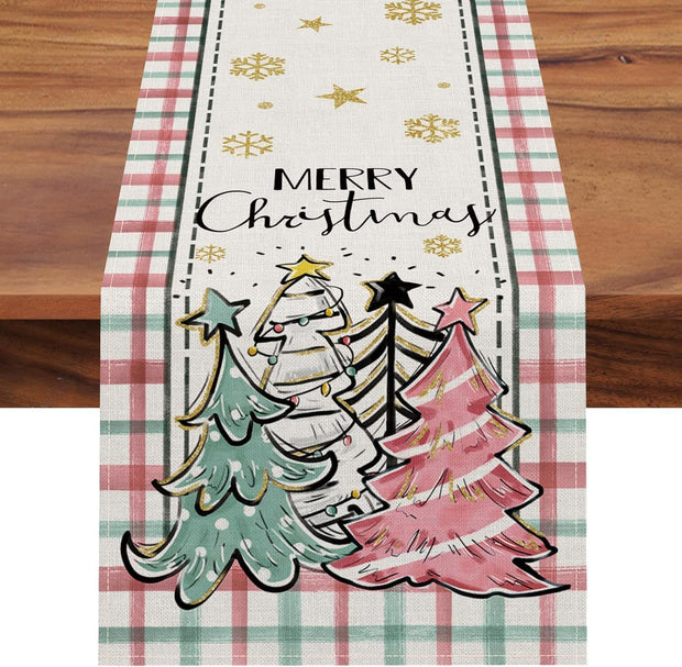 Christmas Trees Merry Xmas Table Runner, Seasonal Winter Holiday Kitchen Dining Table Decoration For Indoor Outdoor Home Party Decor 13 X 72 Inch - ArchCanvas Haven
