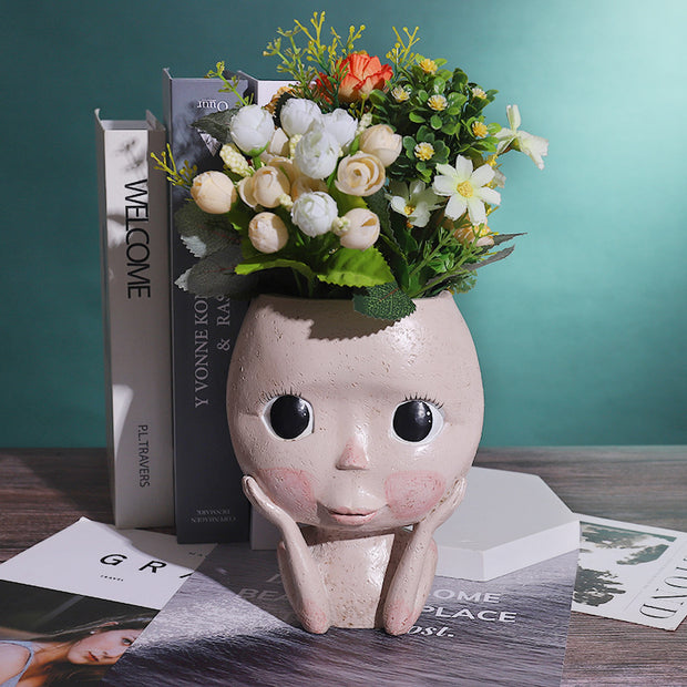 Girls Face Head Flower Planter Succulent Plant Flower Container Pot Flowerpot Garden Decor Nordic Tabletop Ornament - ArchCanvas Haven