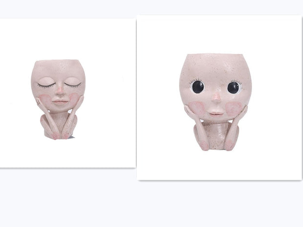 Girls Face Head Flower Planter Succulent Plant Flower Container Pot Flowerpot Garden Decor Nordic Tabletop Ornament - ArchCanvas Haven