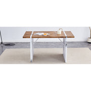 Natural Wood Grain MDF Dining Table   55x31.5 Stable Design.Suitable For Various Modern Home Decor Styles.Splicing Structure Design,Wood Textured Desktop,White Marble Patterned Table Legs - ArchCanvas Haven