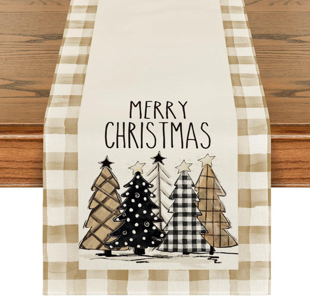 Christmas Trees Merry Xmas Table Runner, Seasonal Winter Holiday Kitchen Dining Table Decoration For Indoor Outdoor Home Party Decor 13 X 72 Inch - ArchCanvas Haven
