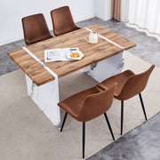 Natural Wood Grain MDF Dining Table   55x31.5 Stable Design.Suitable For Various Modern Home Decor Styles.Splicing Structure Design,Wood Textured Desktop,White Marble Patterned Table Legs - ArchCanvas Haven