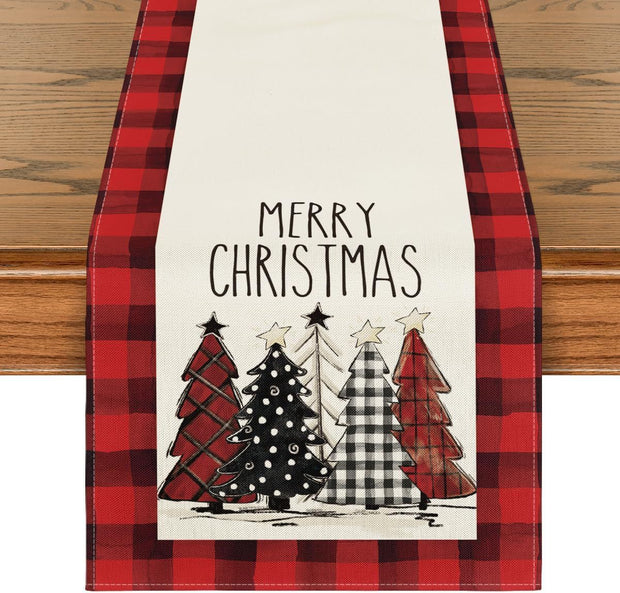 Christmas Trees Merry Xmas Table Runner, Seasonal Winter Holiday Kitchen Dining Table Decoration For Indoor Outdoor Home Party Decor 13 X 72 Inch - ArchCanvas Haven