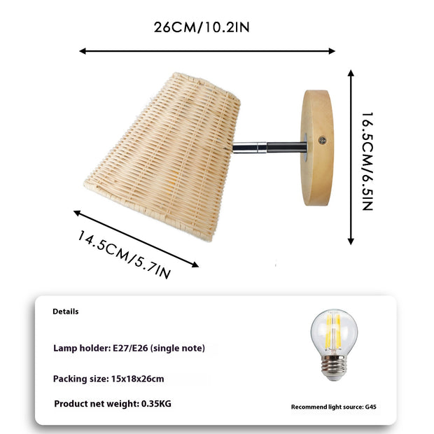 Rattan Wall Lamp Bedside Wall Lamp Mirror Front Lamp Rattan Wall Lamp - ArchCanvas Haven