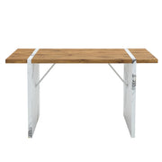 Natural Wood Grain MDF Dining Table   55x31.5 Stable Design.Suitable For Various Modern Home Decor Styles.Splicing Structure Design,Wood Textured Desktop,White Marble Patterned Table Legs - ArchCanvas Haven