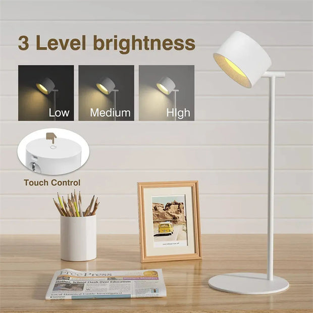 Magnetic Touchable LED USB Rechargeable Table Lamp 360 Rotate Cordless Remote Control Desk Lights Home Bedroom Wall Night Lamp - ArchCanvas Haven