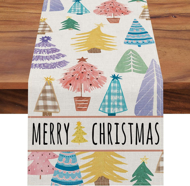Christmas Trees Merry Xmas Table Runner, Seasonal Winter Holiday Kitchen Dining Table Decoration For Indoor Outdoor Home Party Decor 13 X 72 Inch - ArchCanvas Haven