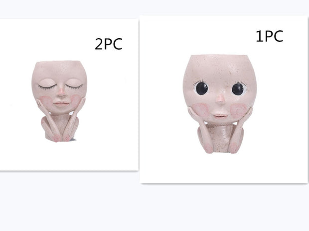 Girls Face Head Flower Planter Succulent Plant Flower Container Pot Flowerpot Garden Decor Nordic Tabletop Ornament - ArchCanvas Haven