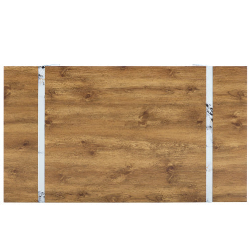 Natural Wood Grain MDF Dining Table   55x31.5 Stable Design.Suitable For Various Modern Home Decor Styles.Splicing Structure Design,Wood Textured Desktop,White Marble Patterned Table Legs - ArchCanvas Haven