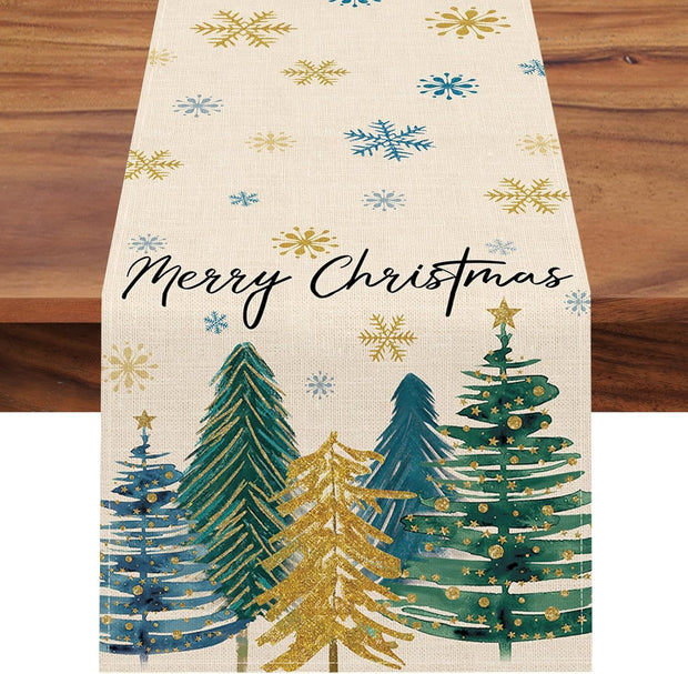 Christmas Trees Merry Xmas Table Runner, Seasonal Winter Holiday Kitchen Dining Table Decoration For Indoor Outdoor Home Party Decor 13 X 72 Inch - ArchCanvas Haven