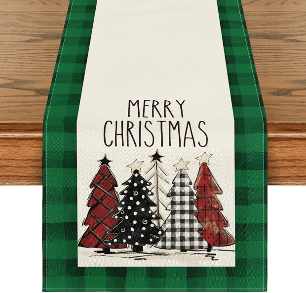 Christmas Trees Merry Xmas Table Runner, Seasonal Winter Holiday Kitchen Dining Table Decoration For Indoor Outdoor Home Party Decor 13 X 72 Inch - ArchCanvas Haven