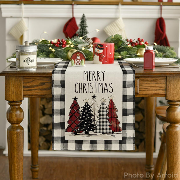 Christmas Trees Merry Xmas Table Runner, Seasonal Winter Holiday Kitchen Dining Table Decoration For Indoor Outdoor Home Party Decor 13 X 72 Inch - ArchCanvas Haven