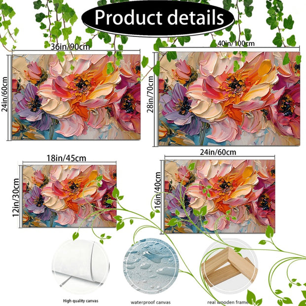 1pc Vibrant Floral Canvas Art With Wooden Frame - Textured Pastel Flowers, Abstract Blossom Arrangement For Home & Office Decor, Ideal For Living Room, Corridor, Anniversary - ArchCanvas Haven