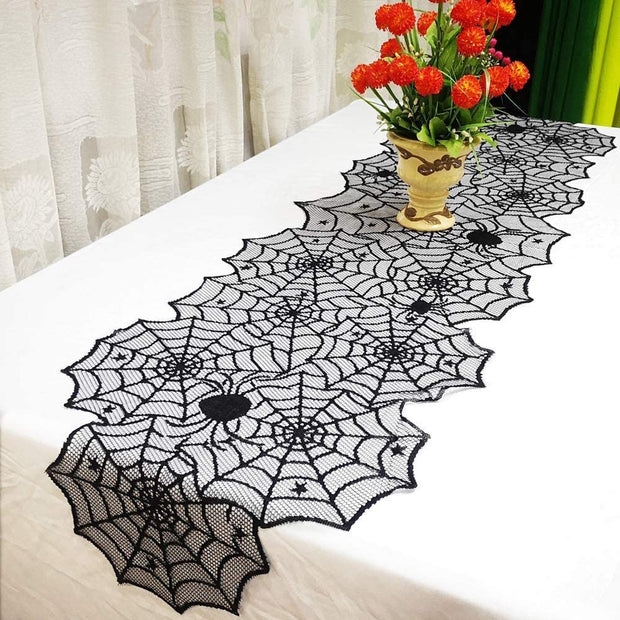 Halloween Table Cloth Black Lace Cover Table Runner Spiderweb Fireplace Scarf Table Decor Halloween Decorations For Home - ArchCanvas Haven