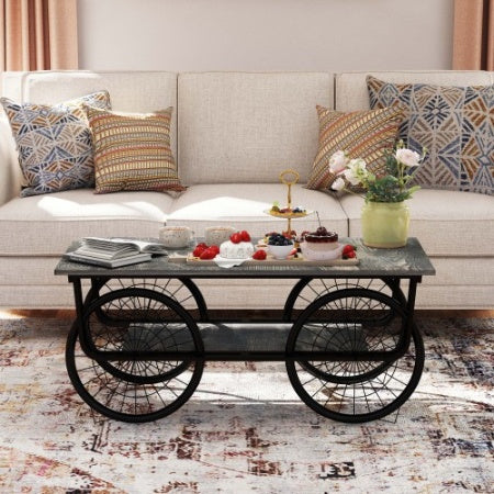 Modern Style Coffee Table Rectangle Coffee Table End Side Table Retro Design Coffee Table With Sturdy Base For Living Room Decor  Black - ArchCanvas Haven