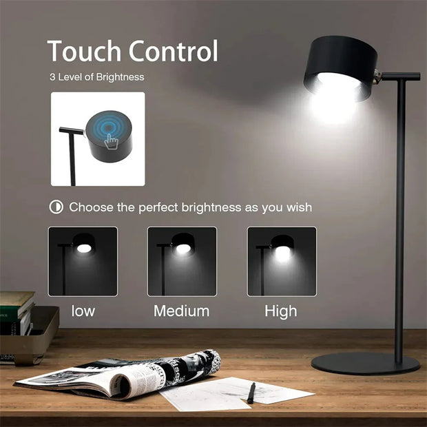 Magnetic Touchable LED USB Rechargeable Table Lamp 360 Rotate Cordless Remote Control Desk Lights Home Bedroom Wall Night Lamp - ArchCanvas Haven