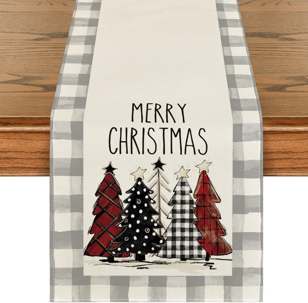 Christmas Trees Merry Xmas Table Runner, Seasonal Winter Holiday Kitchen Dining Table Decoration For Indoor Outdoor Home Party Decor 13 X 72 Inch - ArchCanvas Haven