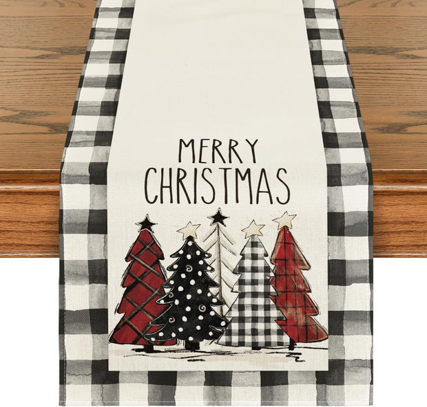 Christmas Trees Merry Xmas Table Runner, Seasonal Winter Holiday Kitchen Dining Table Decoration For Indoor Outdoor Home Party Decor 13 X 72 Inch - ArchCanvas Haven