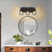 18 Industrial Vintage 3-Light Wall Sconce - Black Cage Wall Lighting Fixture With Wooden Accents For Bathroom, Hallway, Or Living Room Bulb Not Included - ArchCanvas Haven