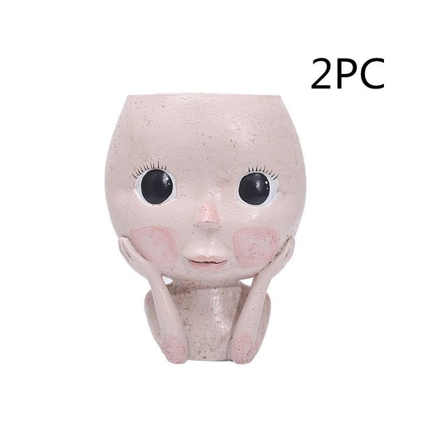 Girls Face Head Flower Planter Succulent Plant Flower Container Pot Flowerpot Garden Decor Nordic Tabletop Ornament - ArchCanvas Haven