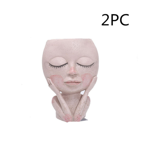 Girls Face Head Flower Planter Succulent Plant Flower Container Pot Flowerpot Garden Decor Nordic Tabletop Ornament - ArchCanvas Haven