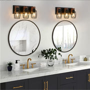 18 Industrial Vintage 3-Light Wall Sconce - Black Cage Wall Lighting Fixture With Wooden Accents For Bathroom, Hallway, Or Living Room Bulb Not Included - ArchCanvas Haven