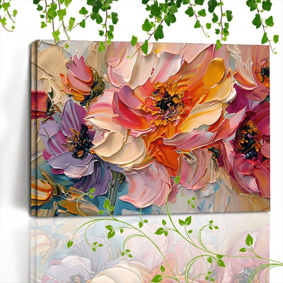 1pc Vibrant Floral Canvas Art With Wooden Frame - Textured Pastel Flowers, Abstract Blossom Arrangement For Home & Office Decor, Ideal For Living Room, Corridor, Anniversary - ArchCanvas Haven