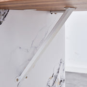 Natural Wood Grain MDF Dining Table   55x31.5 Stable Design.Suitable For Various Modern Home Decor Styles.Splicing Structure Design,Wood Textured Desktop,White Marble Patterned Table Legs - ArchCanvas Haven