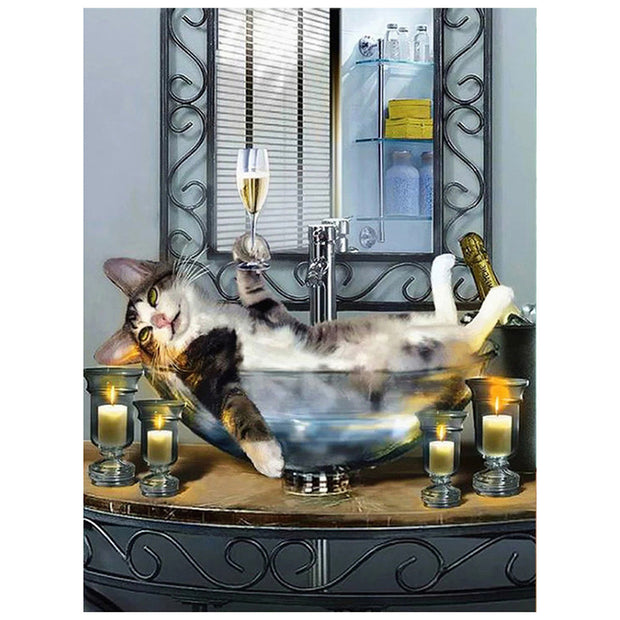 Mosaic Bathroom Painting Full Square Circle Embroidery Animal Home Decor Craft Set - ArchCanvas Haven