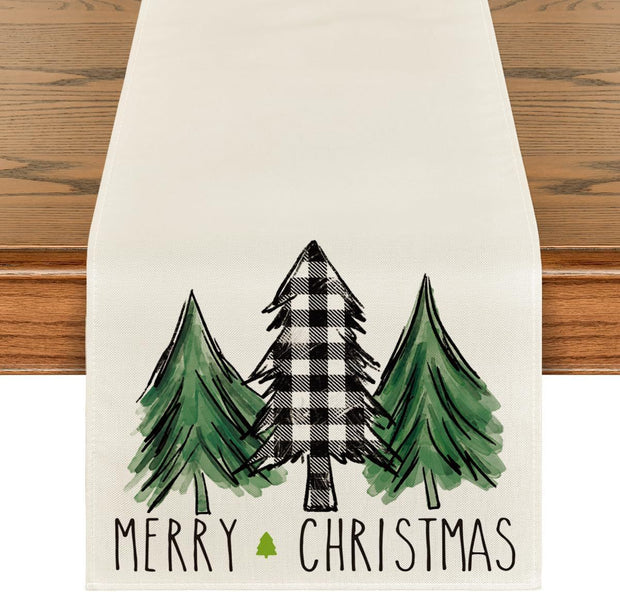 Christmas Trees Merry Xmas Table Runner, Seasonal Winter Holiday Kitchen Dining Table Decoration For Indoor Outdoor Home Party Decor 13 X 72 Inch - ArchCanvas Haven