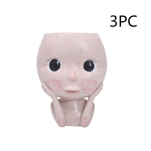 Girls Face Head Flower Planter Succulent Plant Flower Container Pot Flowerpot Garden Decor Nordic Tabletop Ornament - ArchCanvas Haven