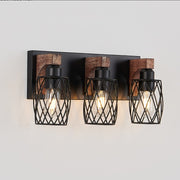 18 Industrial Vintage 3-Light Wall Sconce - Black Cage Wall Lighting Fixture With Wooden Accents For Bathroom, Hallway, Or Living Room Bulb Not Included - ArchCanvas Haven