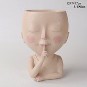 Girls Face Head Flower Planter Succulent Plant Flower Container Pot Flowerpot Garden Decor Nordic Tabletop Ornament - ArchCanvas Haven