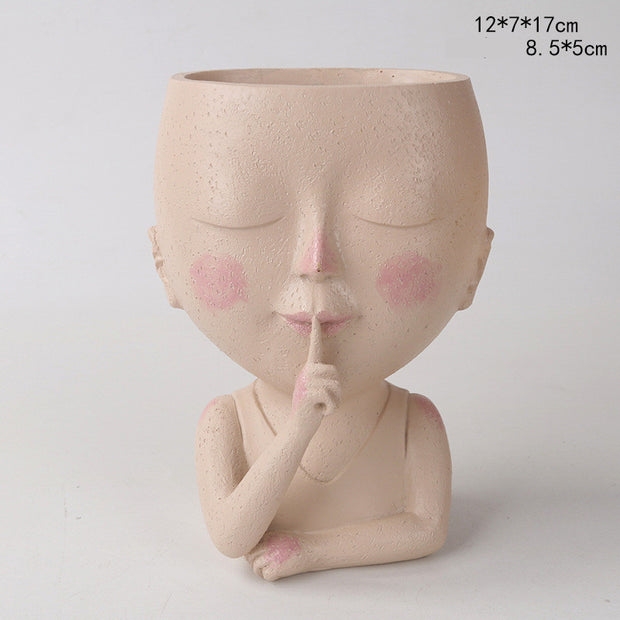 Girls Face Head Flower Planter Succulent Plant Flower Container Pot Flowerpot Garden Decor Nordic Tabletop Ornament - ArchCanvas Haven