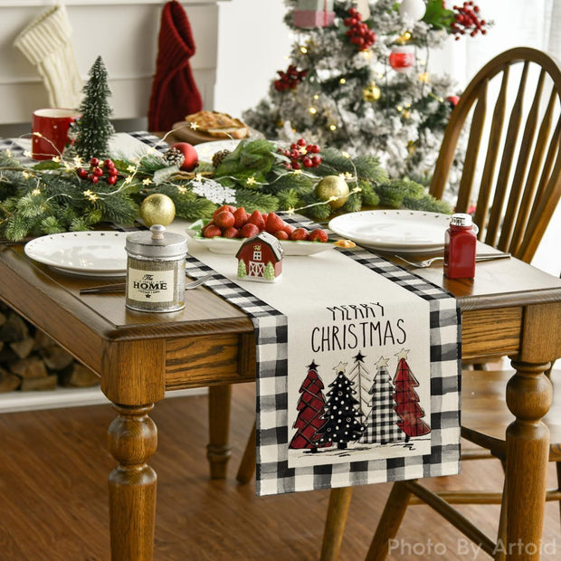 Christmas Trees Merry Xmas Table Runner, Seasonal Winter Holiday Kitchen Dining Table Decoration For Indoor Outdoor Home Party Decor 13 X 72 Inch - ArchCanvas Haven