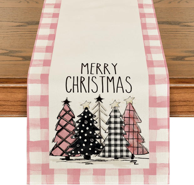Christmas Trees Merry Xmas Table Runner, Seasonal Winter Holiday Kitchen Dining Table Decoration For Indoor Outdoor Home Party Decor 13 X 72 Inch - ArchCanvas Haven